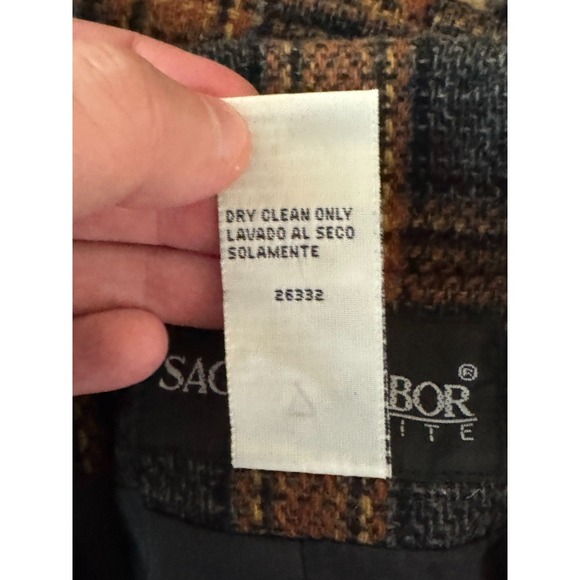 Sag Harbor Petite Vintage 90s Wool Blend Plaid Blazer Orange Brown Grey Size 10P - Picture 13 of 13